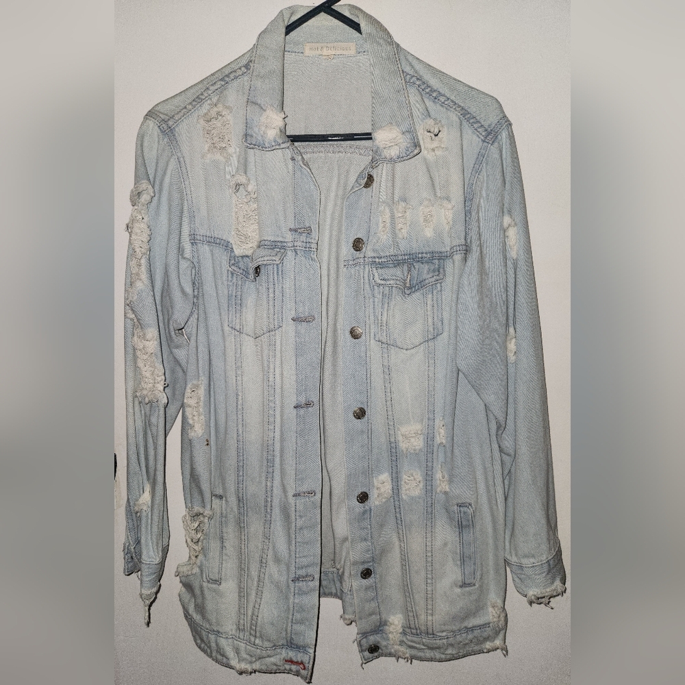 Hot & Delicious Light Blue Distressed Jean Jacket